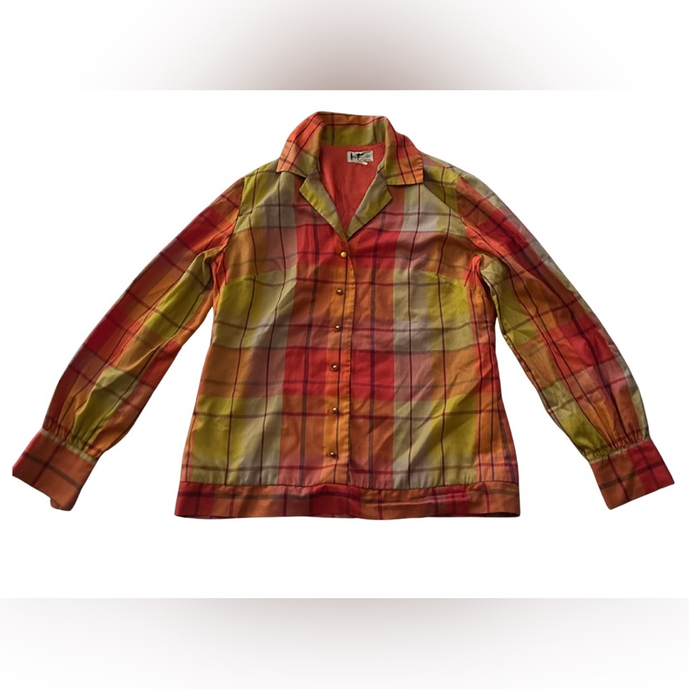 Vintage Ivan Fredric’s of CA Plaid Button Down Blouse | Orange/Multi | Small est